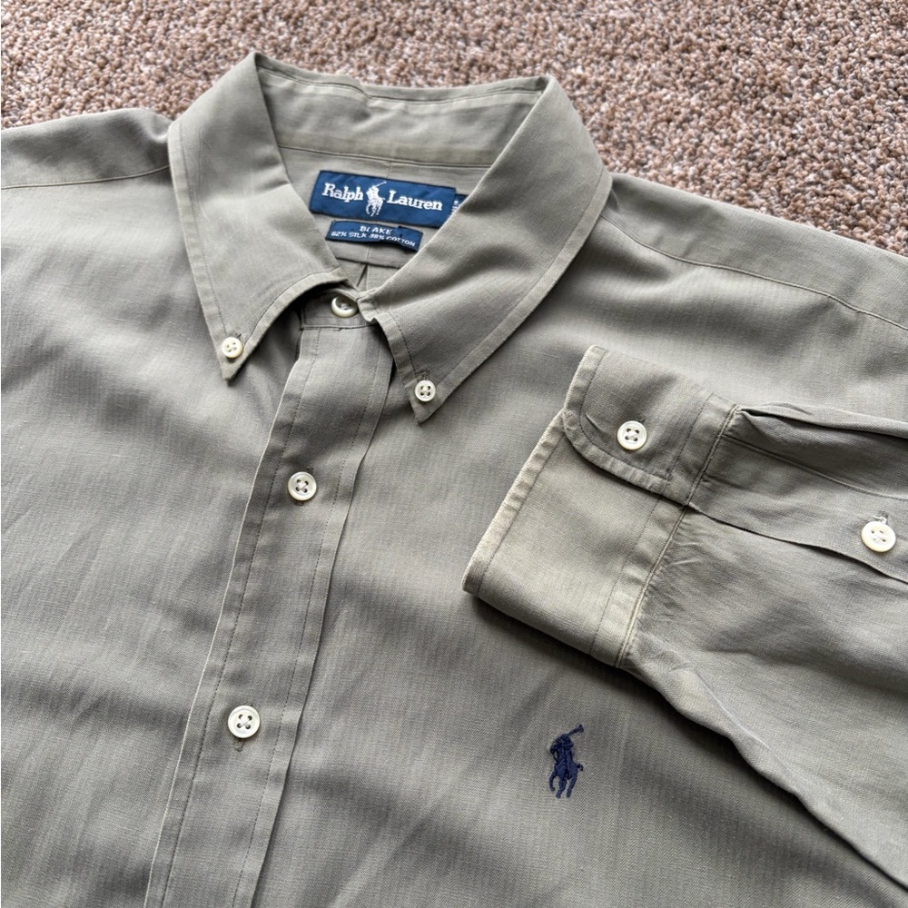 Ralph Lauren Blake Silk Blend Men's Sage Green Button-Down Shirt Long Sleeve XL